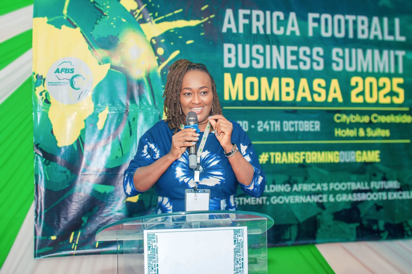 Catherine speaking at the Africa Football Business Summit in Mombasa