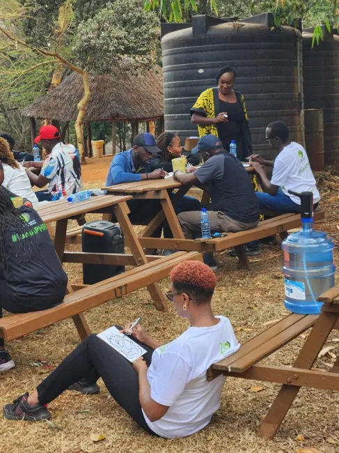 A shared creative activity in an outdoor setting