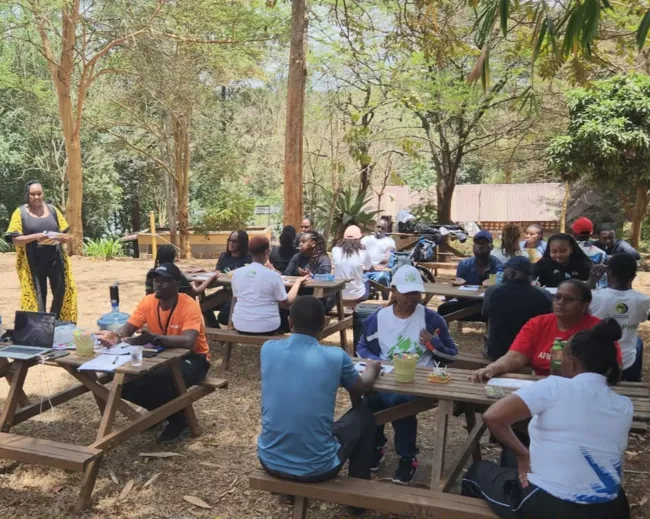 The group gathered for an outdoor creative wellbeing experience